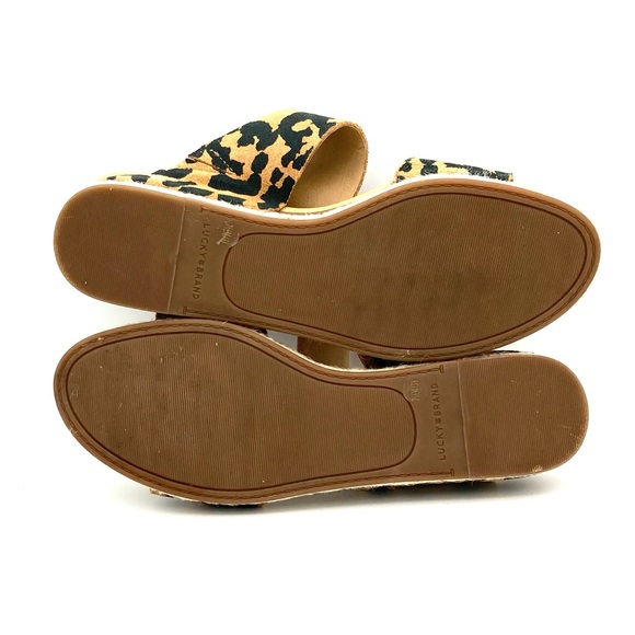 Lucky Brand Wyntor Wedge Sandals Women’s Size 7.5 Espadrille Leopard Leather Tan - Picture 6 of 7